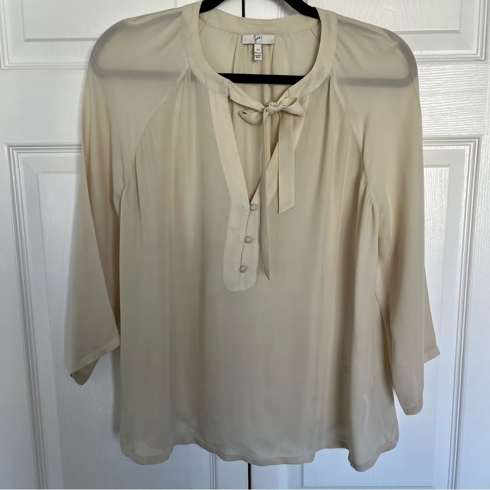 Joie 3/4 Long Sleeve Cream 100% Silk Blouse Size M